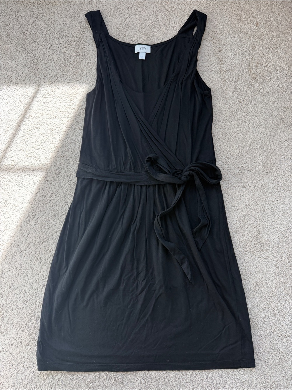 LOFT Black Sleeveless Wrap Dress with Waist Tie